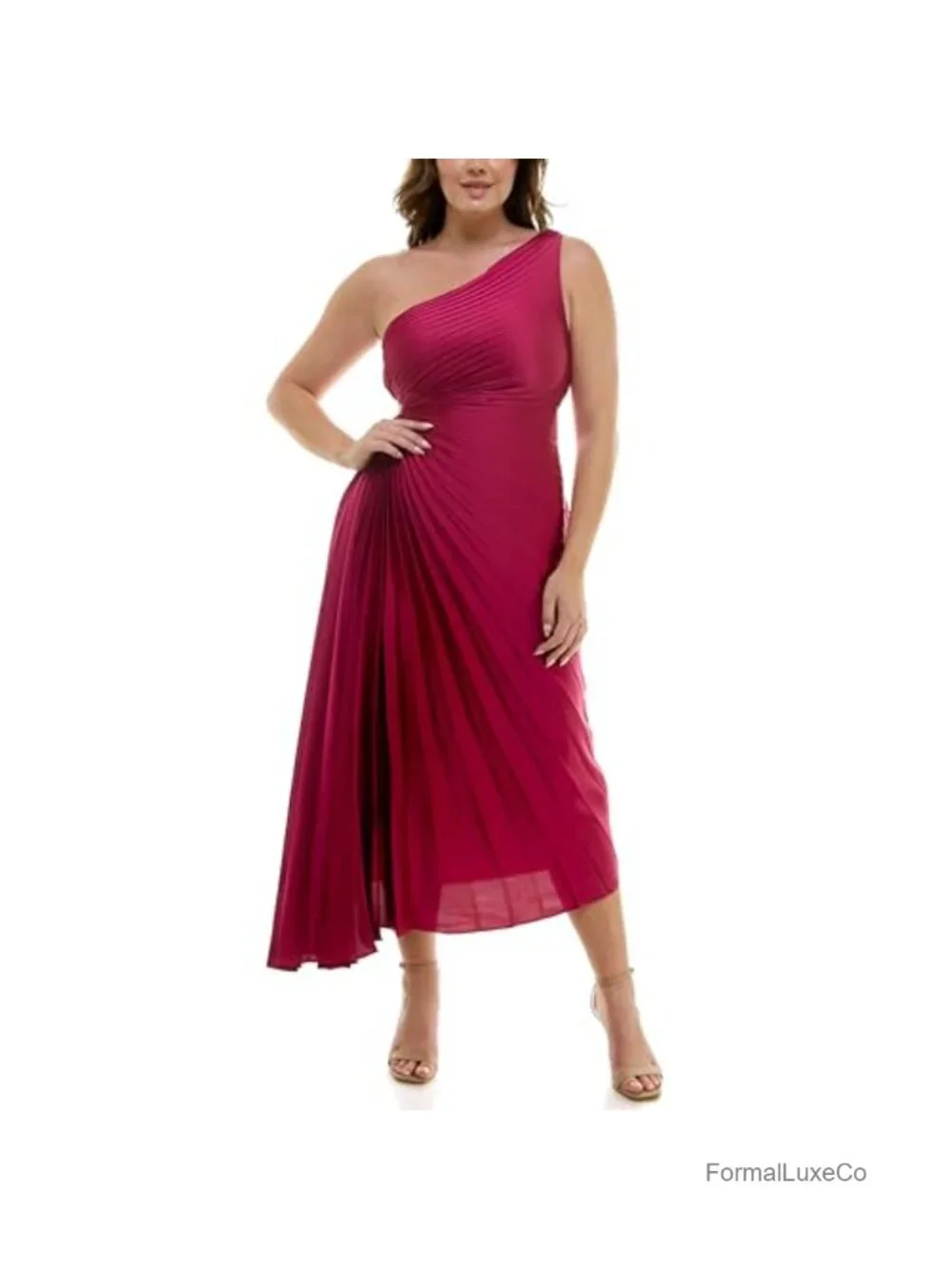 Nicole Miller New York Women's Midi Dress One Shoulder Pleated Satin